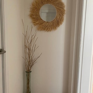 Raffia round mirror wall decor, Boho raffia mirror, Decorative mirror decor, Raffia mirror wall, Boho wall decor MIRROR RAFFIA TURNED zdjęcie 6