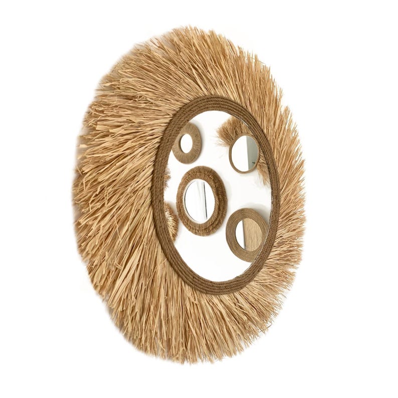 Espelho decorativo feito de ráfia natural, Espelho de ráfia, Espelho gigante de ráfia natural, Espelho de parede boho - Espelho de corda de ráfia torneada imagem 4
