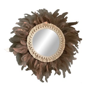Round Mirror Brown Rooster Feathers, Wall Decor Mirror, Round mirror feathers, Boho Mirror Wall decor, Wall decor feathers - MIRROR TAIL