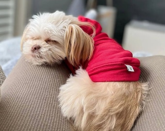 Sudadera con capucha de bambú para perro, color rojo / Sudadera con capucha lisa para mascotas / Sudadera con capucha para perro / Ropa para perros pequeños / Ropa suave y elástica para perros