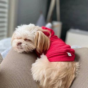 Bamboo Dog Hoodie, RED | Blank Plain Pet Hoodie | Hooded Dog Sweatshirt | Small Dog Clothing | Soft & Stretchy Dog Clothes