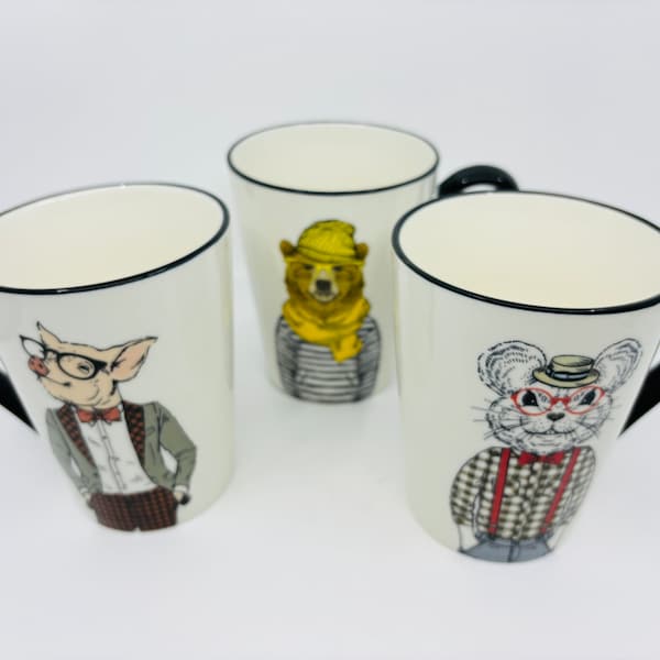 Hipster Animal Coffee Mugs, 16 oz by Signature Housewares, Boho Kitchen, SOLD SEPARATELY