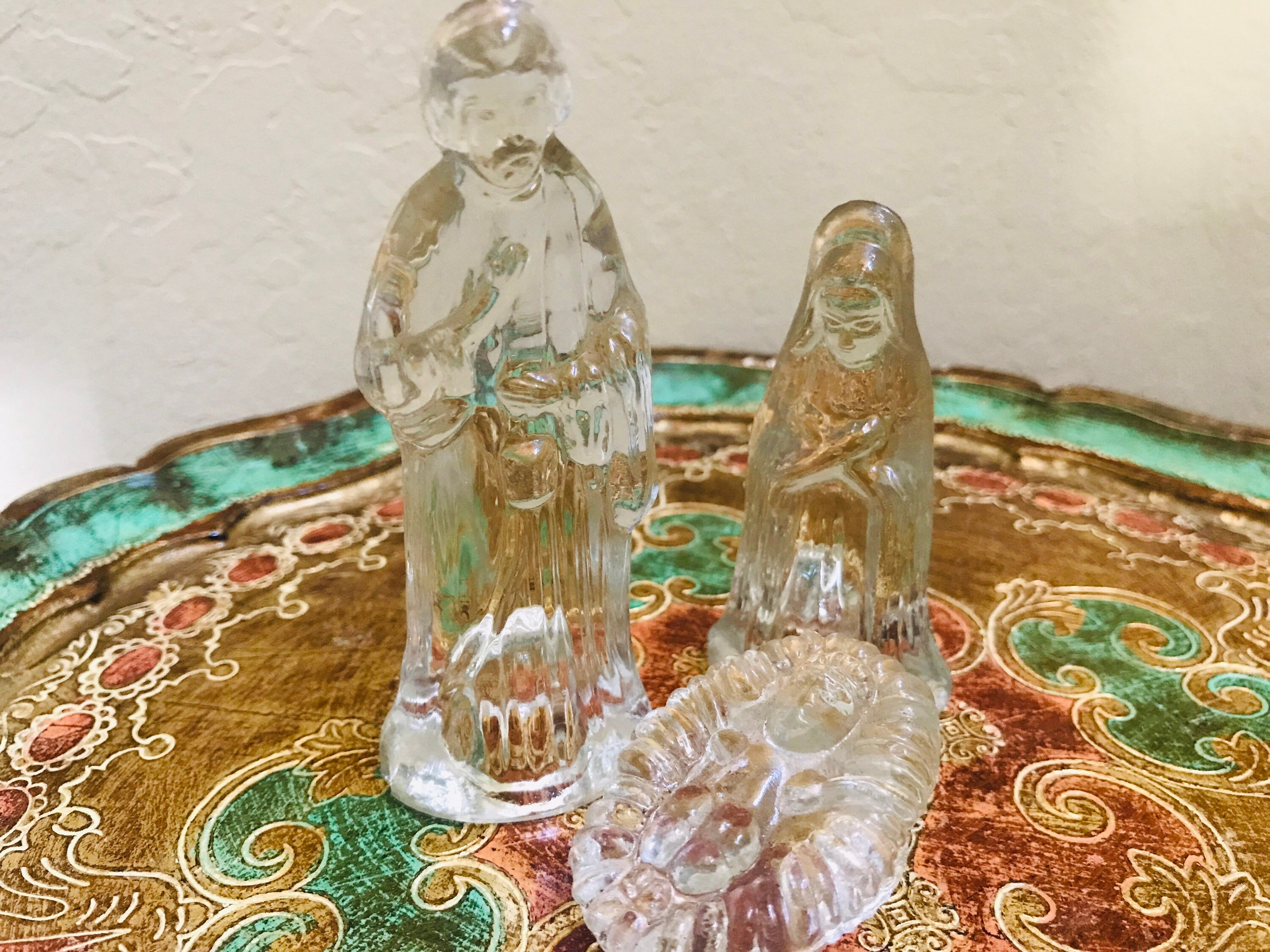 Glass Nativity Set Glass Figures Holy Family Manger Scene Etsy