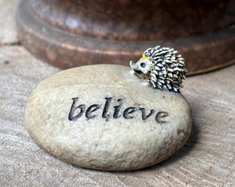 Hedgehog Believe Rock Figurine Mini Resin Woodland Desk Decor