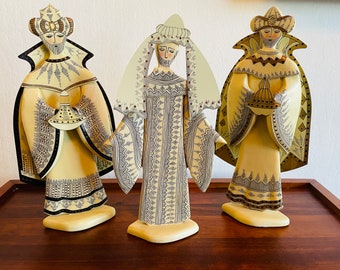 Silvestri Nativity Figures, 3 Wise Men, Handcrafted SP for Silvestri Intaglio Carved Resin and Metal Figurines