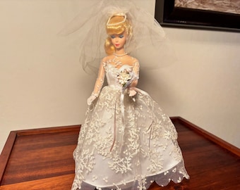 Bridal Barbie in Wedding Dress with Stand 1997 Reproduction of a 1958 Bride Vintage Wedding Day Barbie