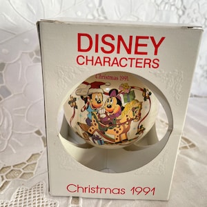 Vintage 1991 Disney Christmas Ornament Mickey & Minnie Rockin’ Christmas Ball with Box