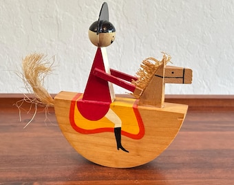 Vintage British Equestrian Soldier Wooden Rocking Horse by Laubsagemann, Made in Austria