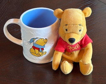 Vintage Winnie Pooh Christmas Mug Bean Bag Plush Set Disney Holiday Collectible Cup Bear Decor