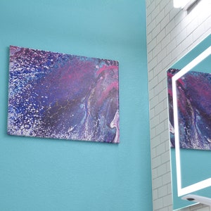 20 x 16 Deep Space Snow Premium Acrylic Paint Artworks QUALITY Stretched Canvas mysterious blue room marble shiny aqua magenta image 2