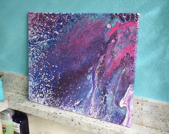 20 x 16" -- Deep Space Snow -- Premium Acrylic Paint Artworks - QUALITY Stretched Canvas - mysterious blue room marble shiny aqua magenta