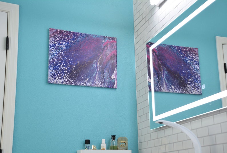 20 x 16 Deep Space Snow Premium Acrylic Paint Artworks QUALITY Stretched Canvas mysterious blue room marble shiny aqua magenta image 2