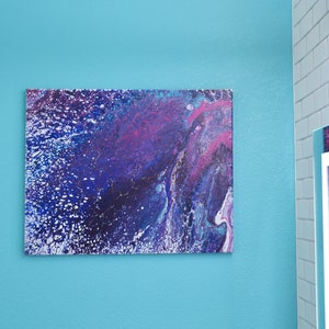 20 x 16 Deep Space Snow Premium Acrylic Paint Artworks QUALITY Stretched Canvas mysterious blue room marble shiny aqua magenta image 3