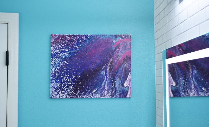 20 x 16 Deep Space Snow Premium Acrylic Paint Artworks QUALITY Stretched Canvas mysterious blue room marble shiny aqua magenta image 3