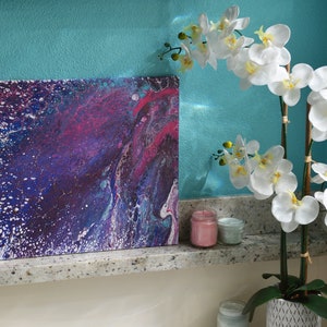 20 x 16 Deep Space Snow Premium Acrylic Paint Artworks QUALITY Stretched Canvas mysterious blue room marble shiny aqua magenta image 6