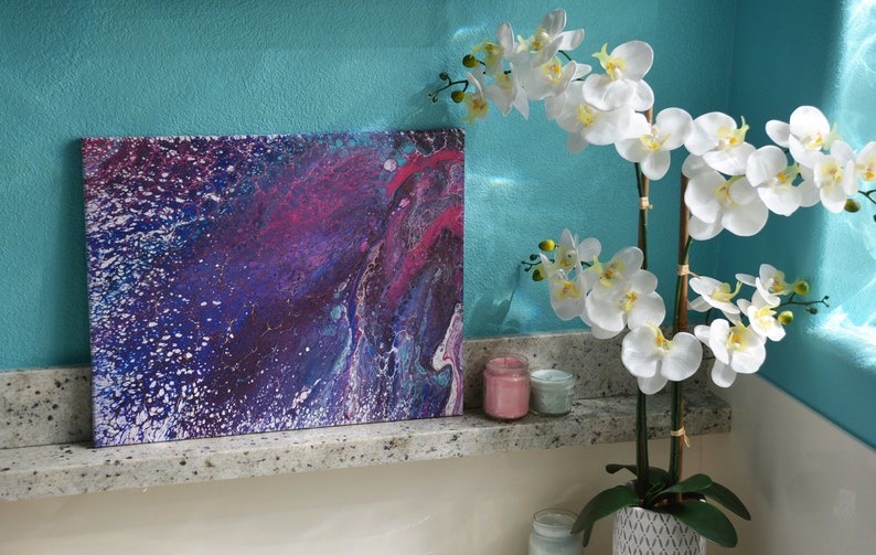 20 x 16 Deep Space Snow Premium Acrylic Paint Artworks QUALITY Stretched Canvas mysterious blue room marble shiny aqua magenta image 6