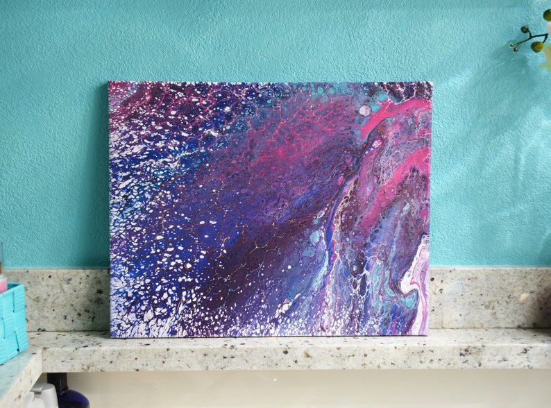 20 x 16 Deep Space Snow Premium Acrylic Paint Artworks QUALITY Stretched Canvas mysterious blue room marble shiny aqua magenta image 10