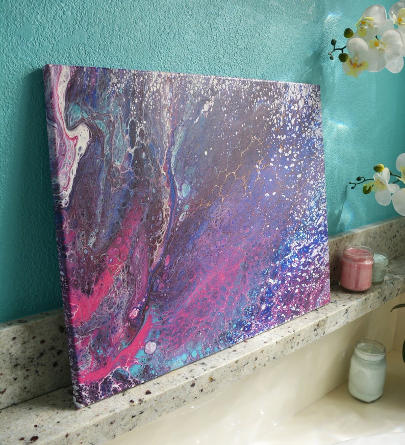 20 x 16 Deep Space Snow Premium Acrylic Paint Artworks QUALITY Stretched Canvas mysterious blue room marble shiny aqua magenta image 7