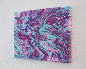 8x10" **GUMMY SPARKLE** - Specialty Designed, Unique Acrylic Free Pour Infinity Art Work. QUALITY Stretched Cotton Canvas, Funky purple pink