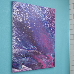 20 x 16 Deep Space Snow Premium Acrylic Paint Artworks QUALITY Stretched Canvas mysterious blue room marble shiny aqua magenta image 4