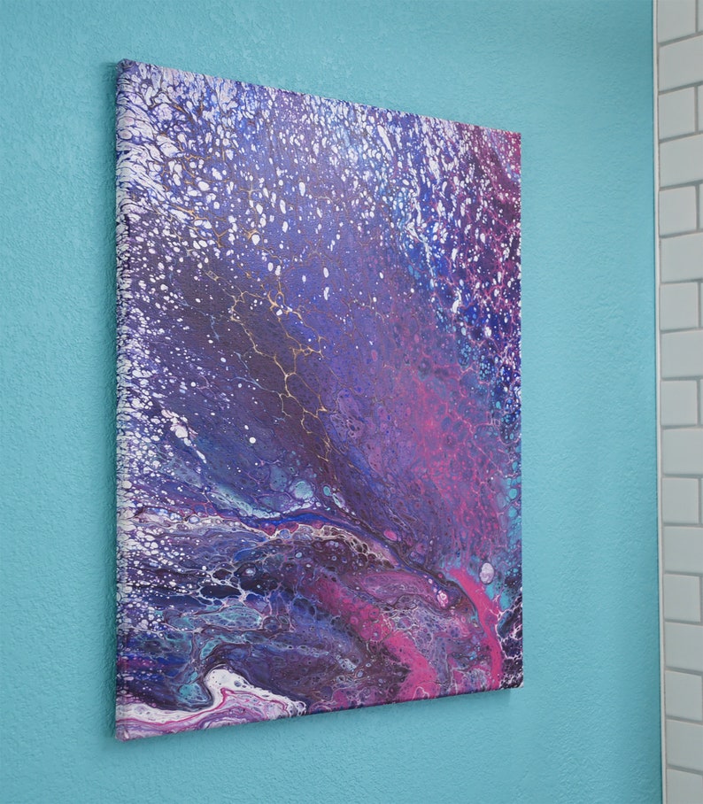 20 x 16 Deep Space Snow Premium Acrylic Paint Artworks QUALITY Stretched Canvas mysterious blue room marble shiny aqua magenta image 4