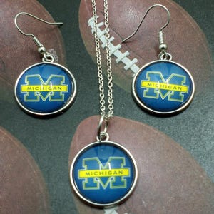 Michigan Wolverines Football Necklace and Earrings Set