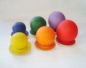 Sorting balls. Balancing balls. Wood rainbow balls. Wooden toys.