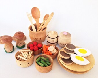 Play kitchen wooden set. Play food. Wooden food toys. Play bakery wood set. Wooden kitchen toys. Wooden breakfast
