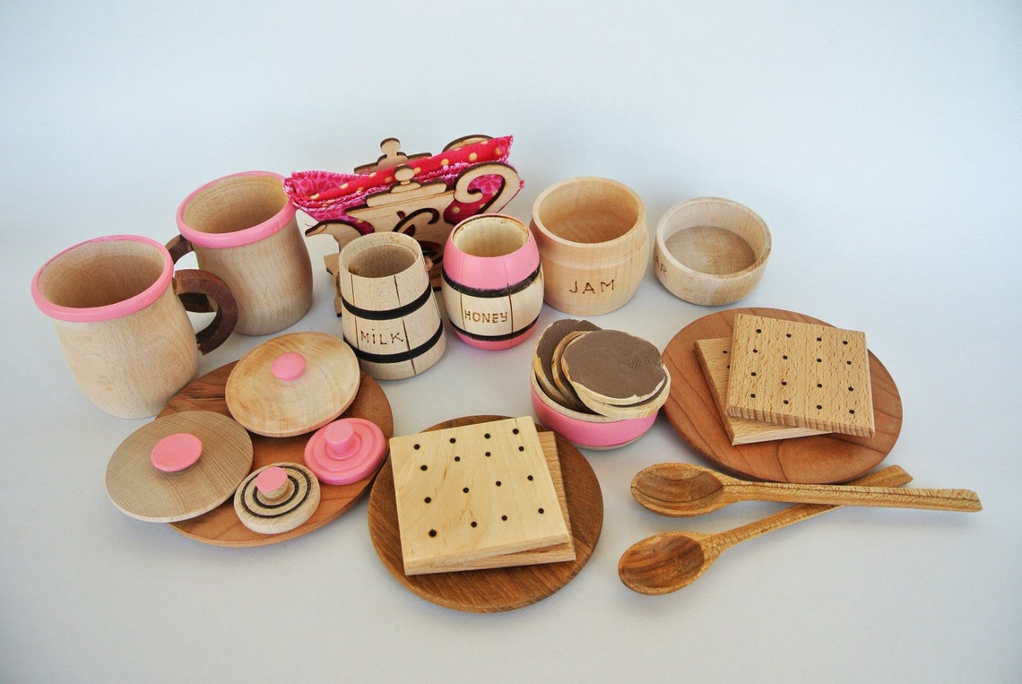 Wooden Tea Set. Play Food. Wood Dishes Set 23pcs. Play Etsy
