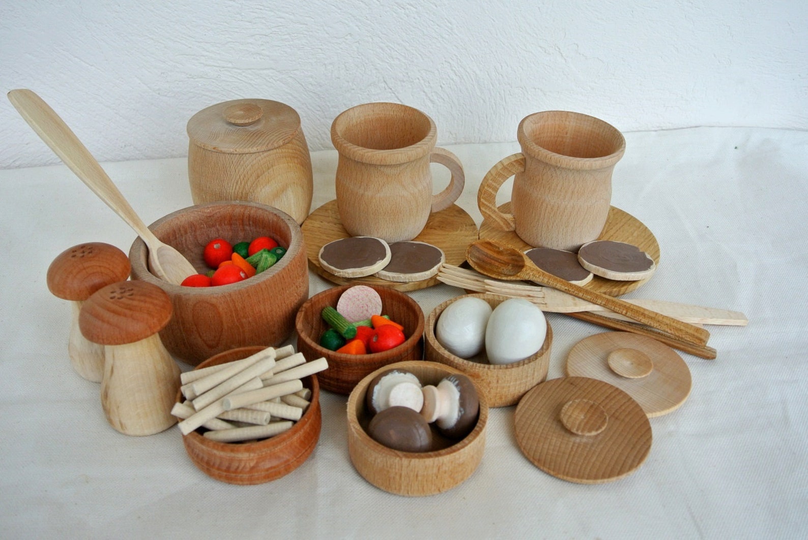 Play kitchen wood set 24pcs. Wooden toys. Wooden food play Etsy