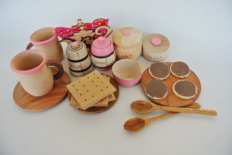 Wooden Tea Set. Play Food. Wood Dishes Set 23pcs. Play Etsy
