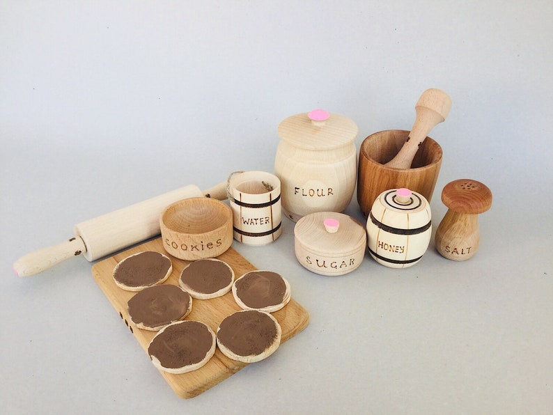 Wooden play food set. Play bakery wood set. Play kitchen set. Etsy