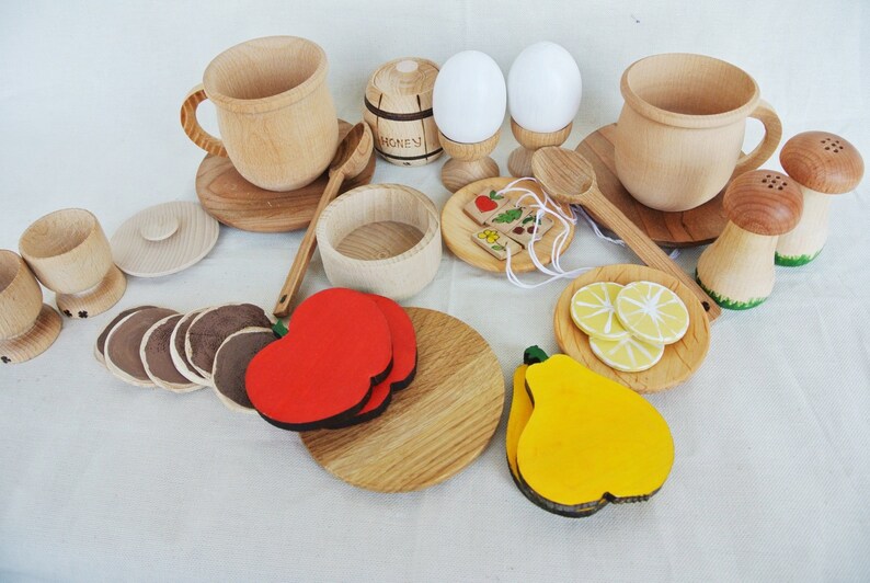 Wooden play food 36pcs. Wooden food toys. Play kitchen set. Etsy