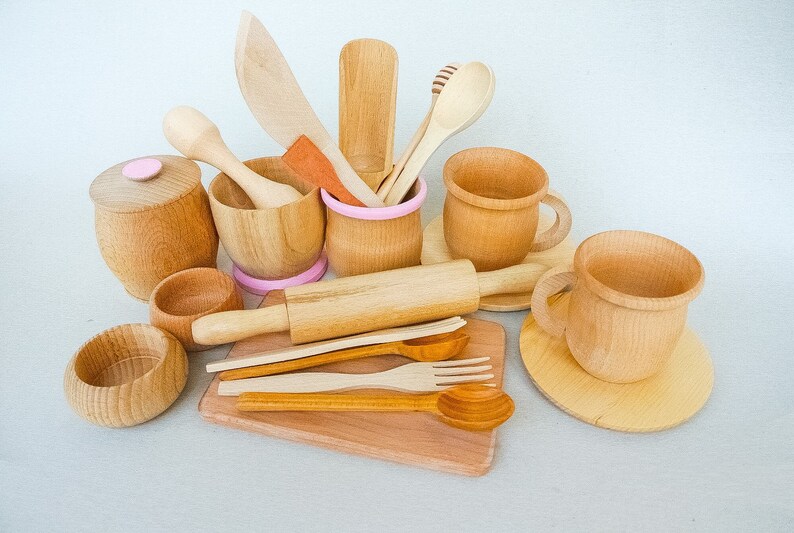 wooden kitchen food set