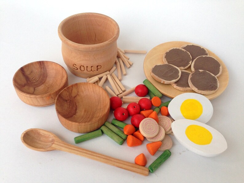 Play kitchen set. Play food set. Wooden breakfast. Wooden Etsy