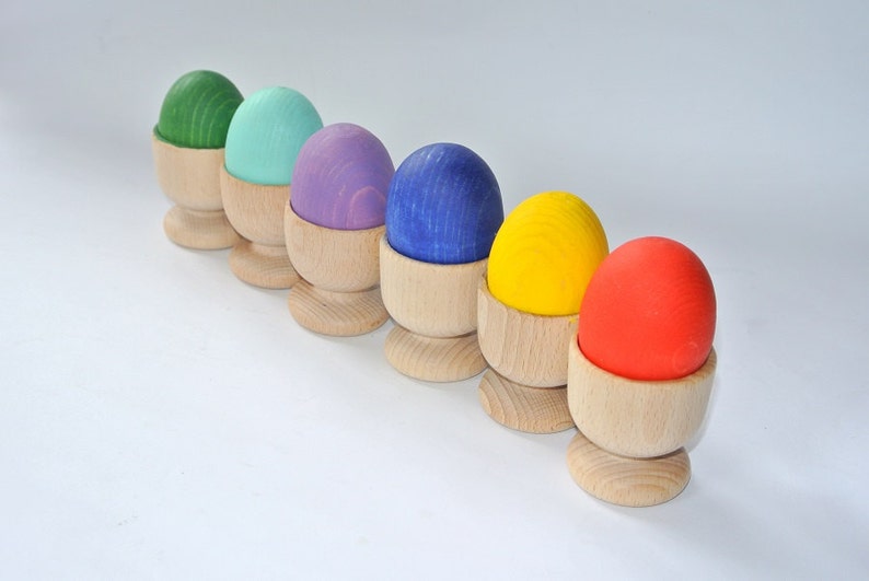 Sorting eggs. Stacking toy. Wood rainbow eggs. Wooden eggs. Etsy