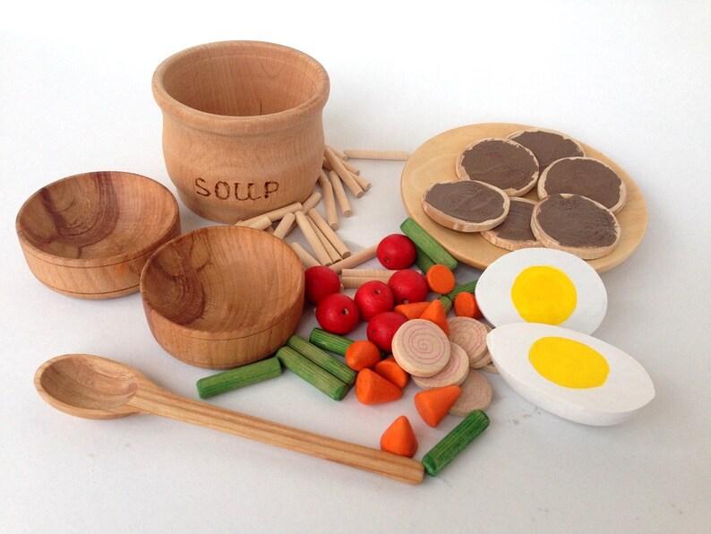 Play kitchen set. Play food set. Wooden breakfast. Wooden Etsy