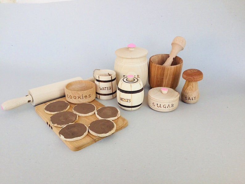 Wooden play food set. Play bakery wood set. Play kitchen set. Etsy