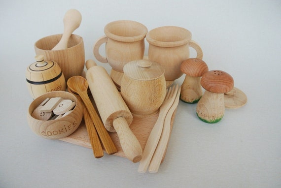 wooden play kitchen utensils