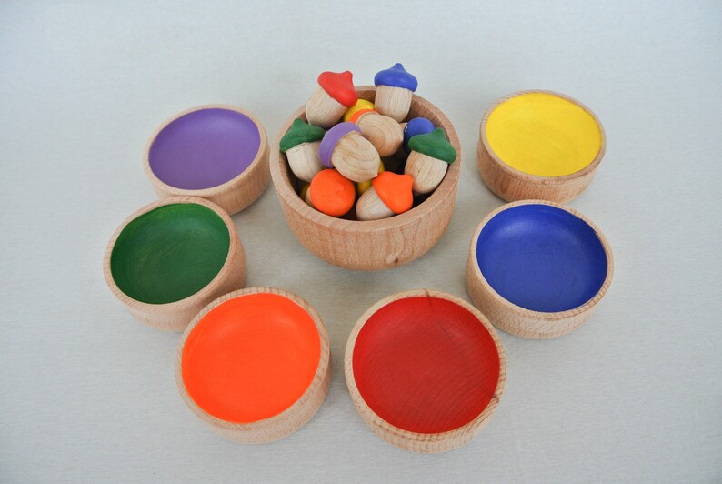 Sorting toy. Wood rainbow toy. Wooden toys Etsy