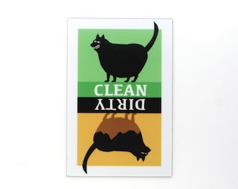 Funny Black Cat Clean Dirty Dishwasher Magnet