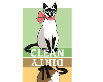clean dirty dishwasher magnet, siamese cat