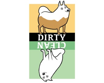 clean dirty dishwasher magnet, dog, spitz, volpino, pomeranian, american eskimo, samoyed, hokkaido, eskie, white dog, akita, great pyrenees