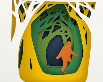 3D Paper Woods with Bigfoot, Tiny Art Photo Frame