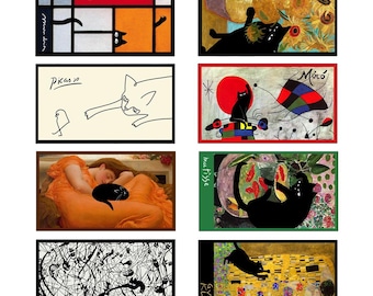 Funny Cat Art Magnets, Famous Paintings Parody (Set of 8)
