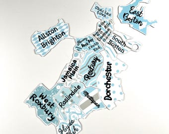 Boston Neighborhood Map Magnets, City Puzzle, Massachusetts Souvenir