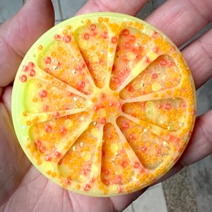 Picking Popping Fidget Citrus Pick Palette Toy - Orange Lemon Stocking Stuffer Texture to Pick, Dig and Peel - Yellow - Skin Picking Toy