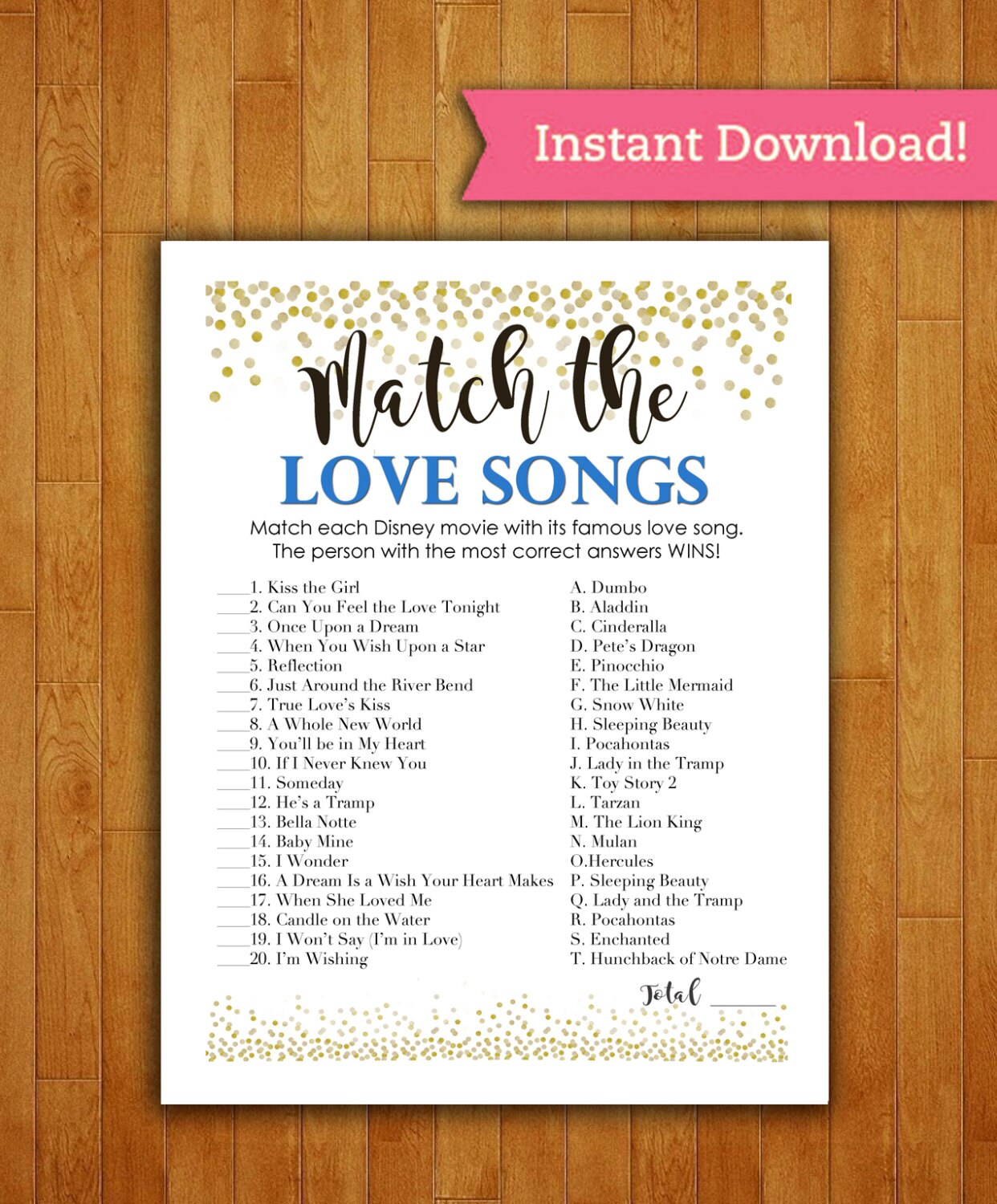 Bridal Shower Game Download Match the Love Songs Navy Blue Etsy