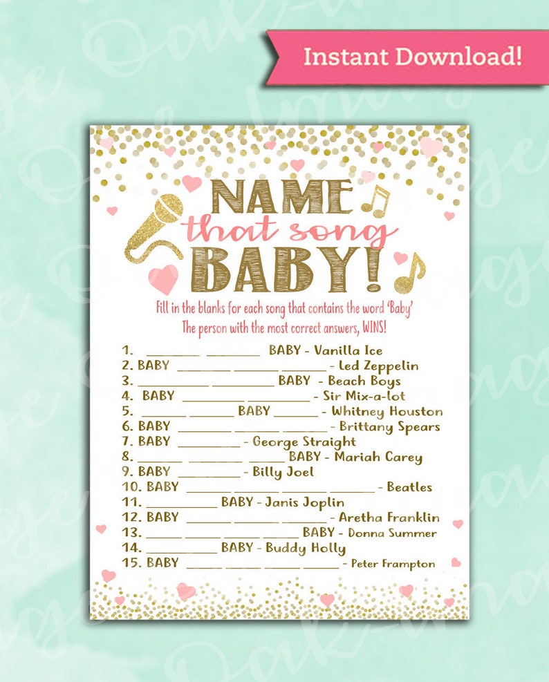 Baby Shower Game Name That Song Baby Coral Pink And Gold Etsy