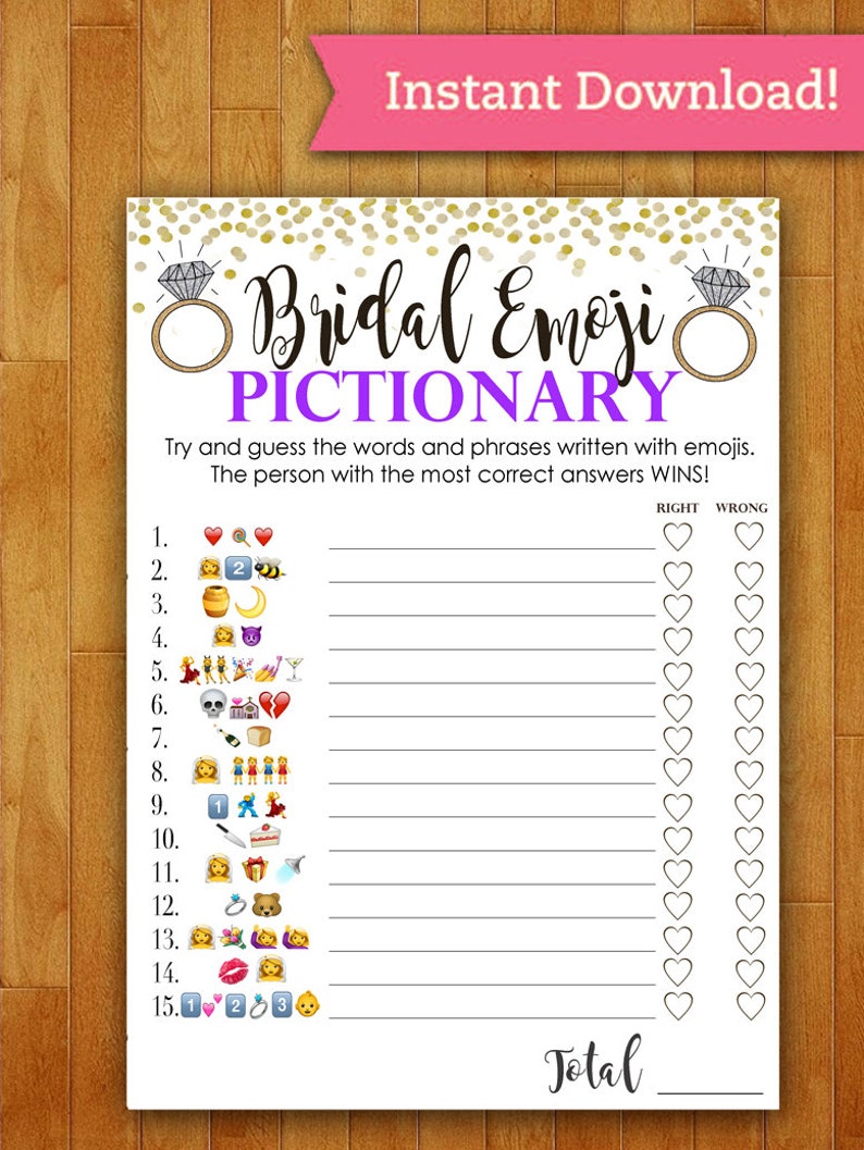 Bridal Shower Game Pictionary EMOJI Pictionary Purple and | Etsy